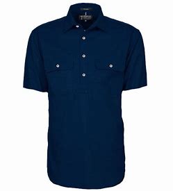 Pilbara Mens Open Front S/S Shirt- Navy