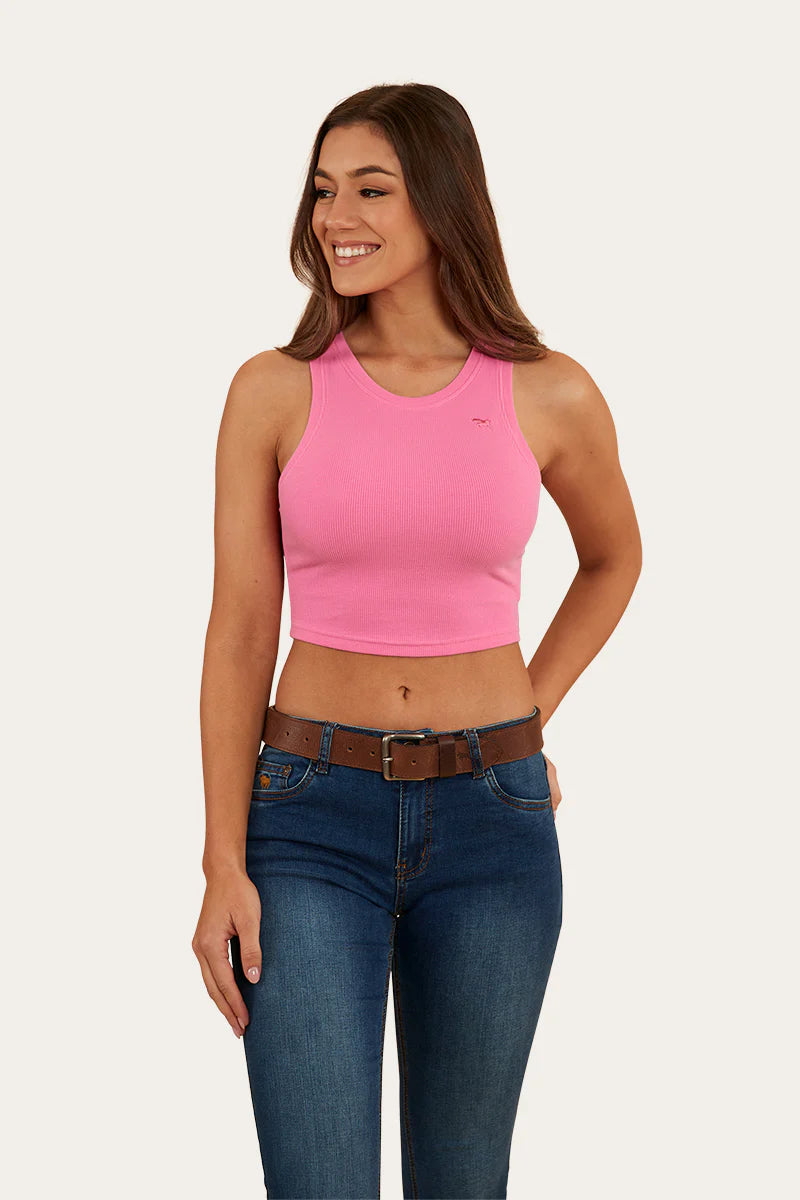 RINGERS WESTERN Paige Womens Cropped 2x2 Rib Tank -Pink