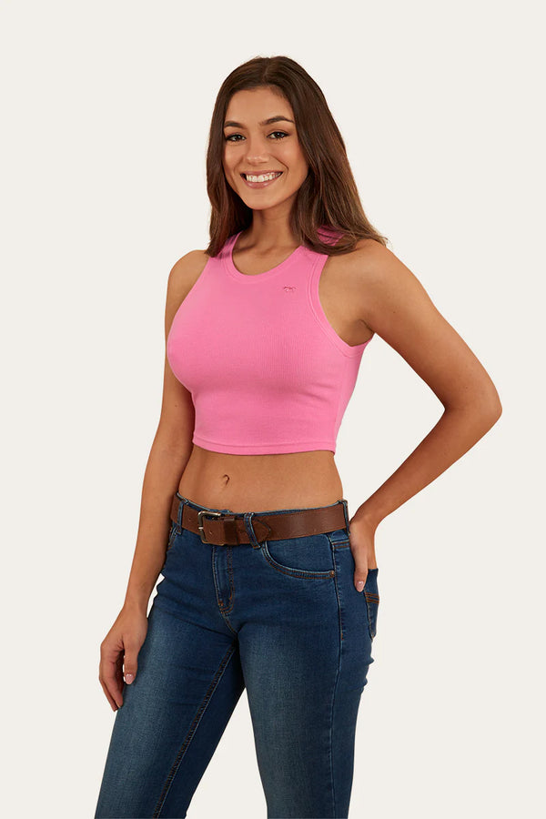 RINGERS WESTERN Paige Womens Cropped 2x2 Rib Tank -Pink