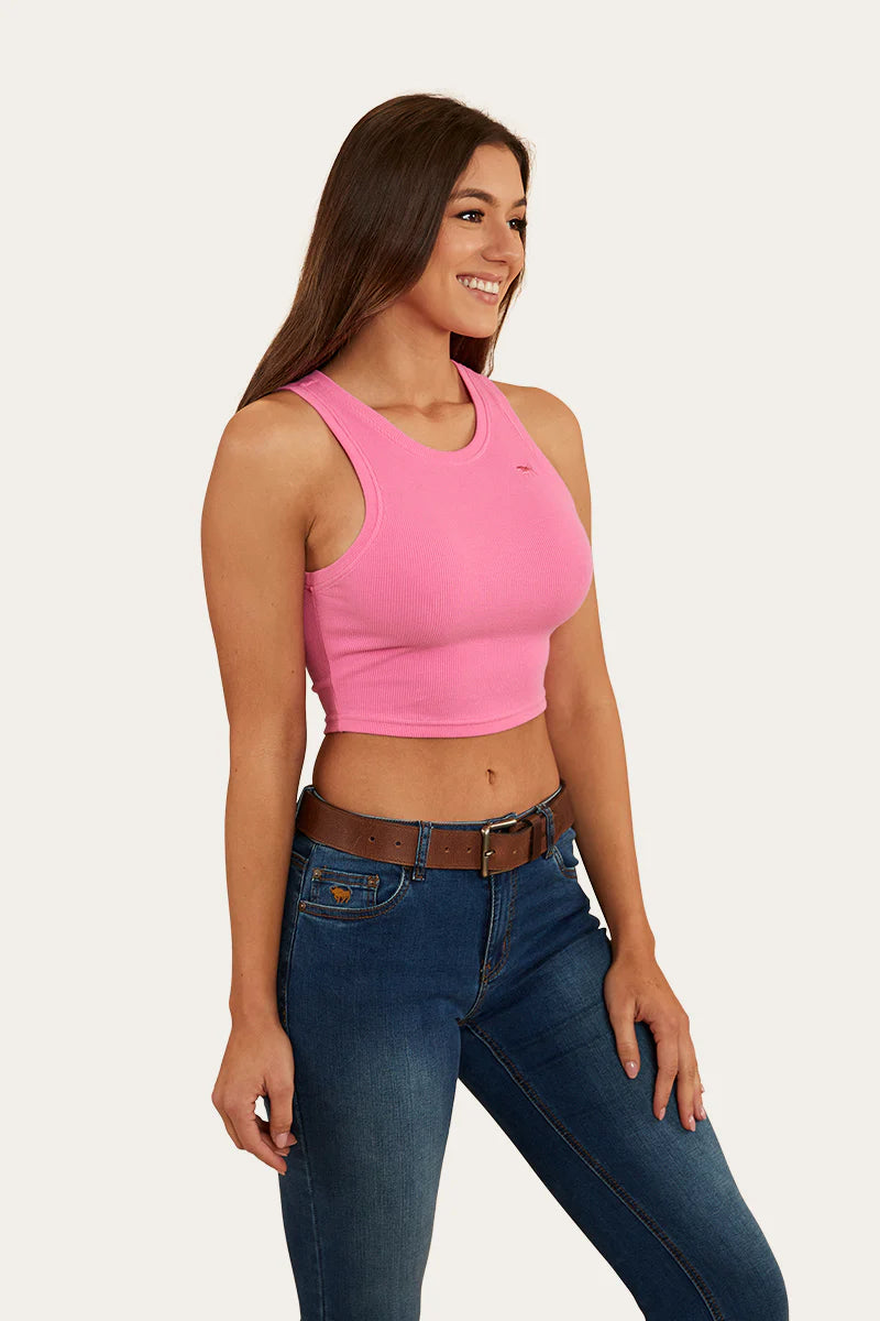 RINGERS WESTERN Paige Womens Cropped 2x2 Rib Tank -Pink