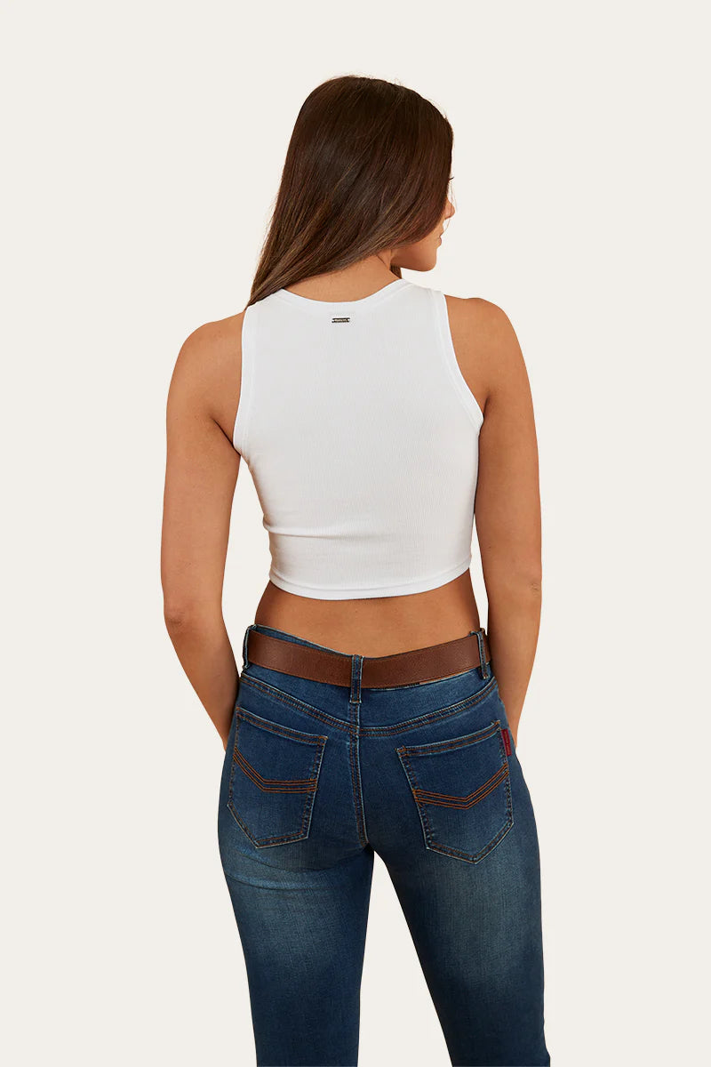 RINGERS WESTERN Paige Womens Cropped 2x2 Rib Tank -White