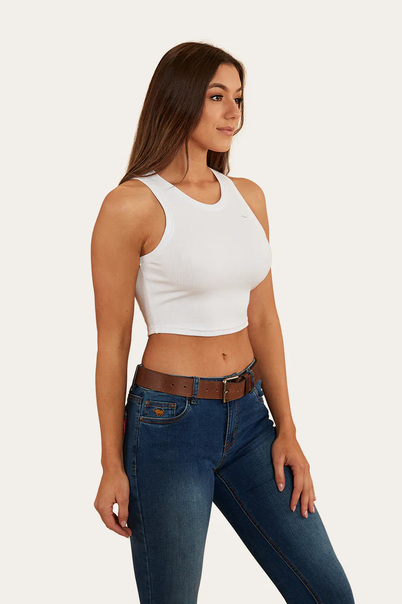 RINGERS WESTERN Paige Womens Cropped 2x2 Rib Tank -White