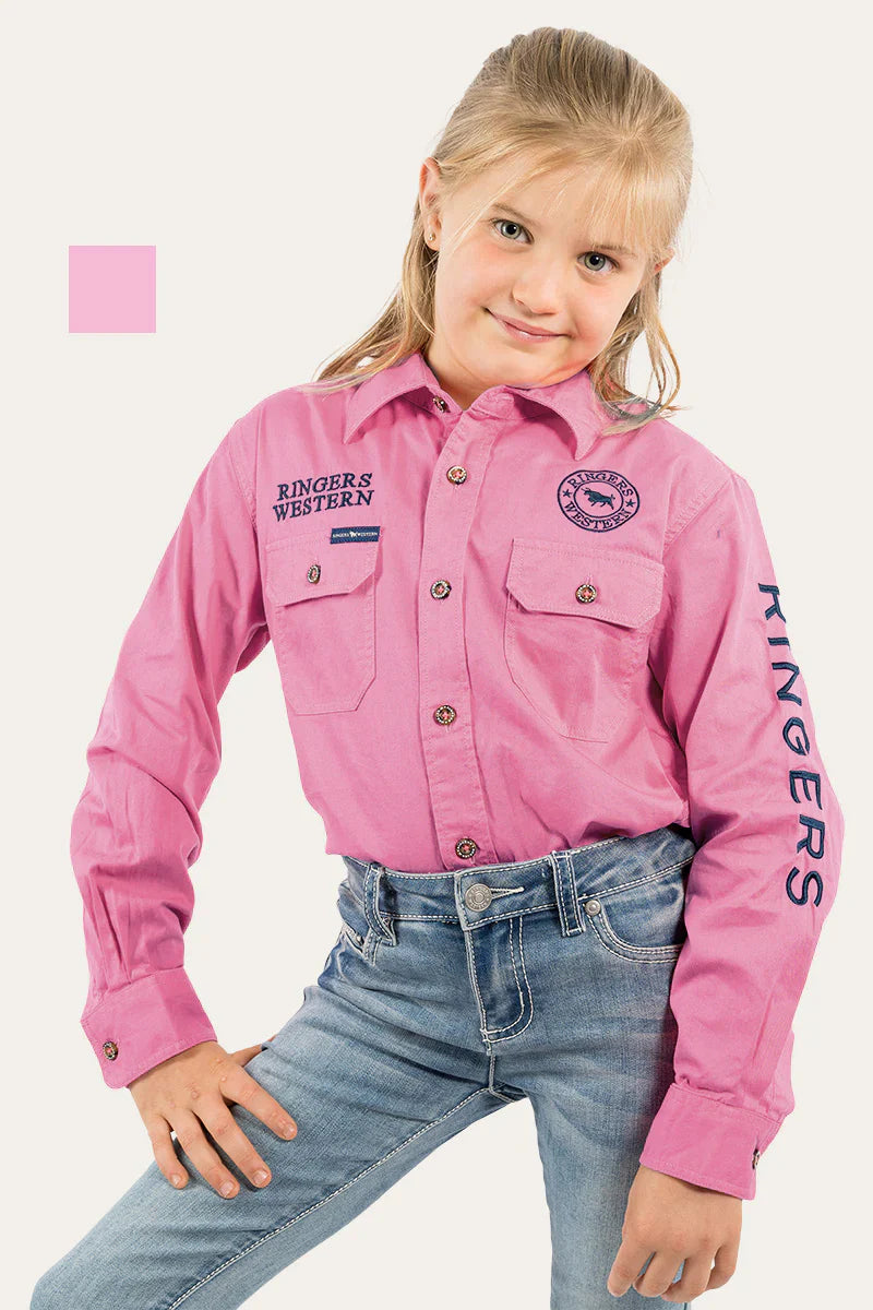 RINGERS WESTERN Kids Jackaroo L/S Full Button Embroidered Work Shirt - Pastel Pink