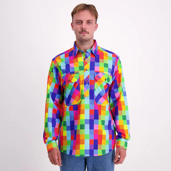 Coastal Cowboys - Pixel Mens Half Button Workshirt