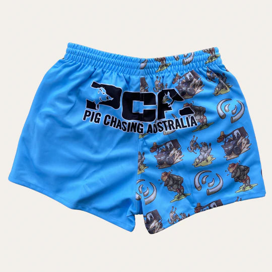 PCA Blue Cartoon Footy Shorts - ZIP Pockets!