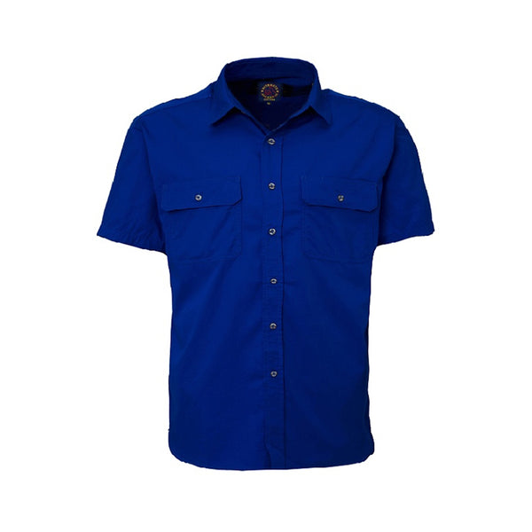 Pilbara Mens Open Front S/S Shirt- Cobalt Blue