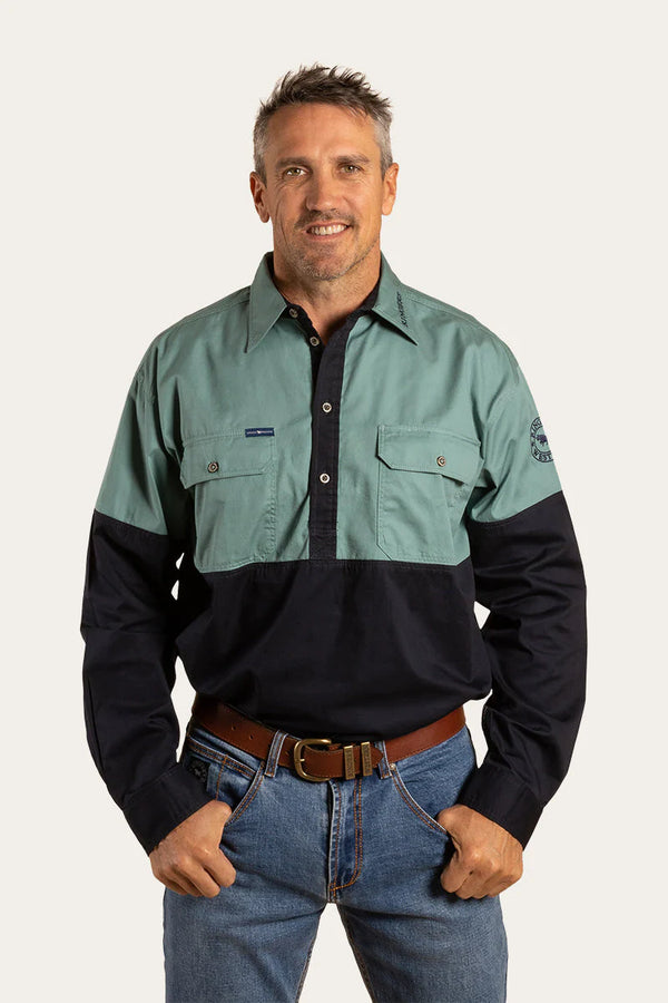 RINGERS WESTERN Brahman Mens half Button Work Shirt- Ink