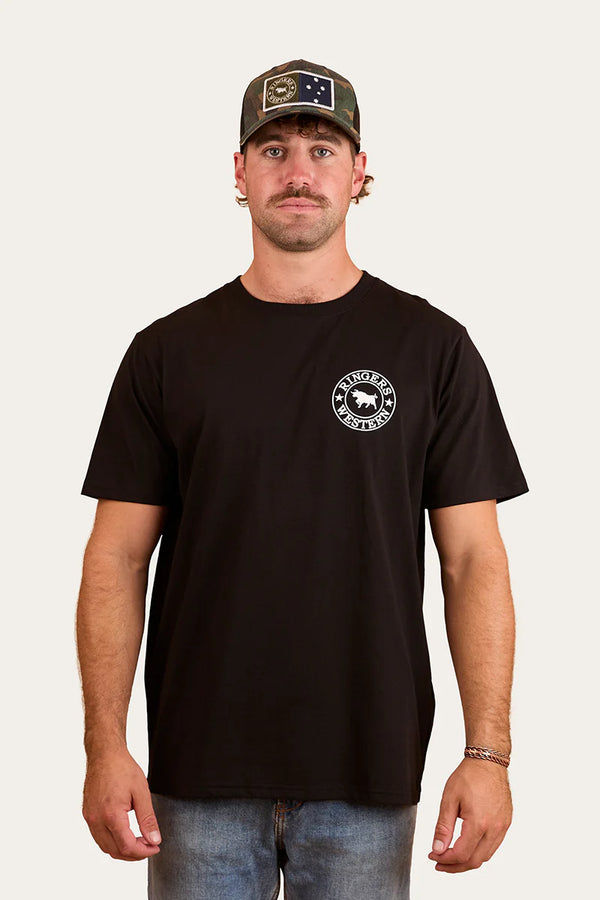 RINGERS WESTERN Signature Bull Mens Loose T-Shirt - Black with White Print