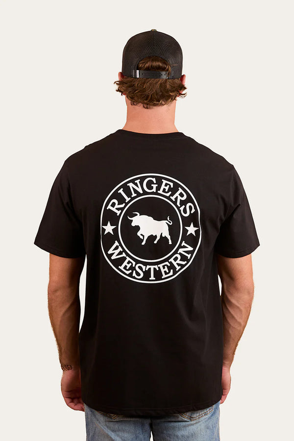 RINGERS WESTERN Signature Bull Mens Loose T-Shirt - Black with White Print