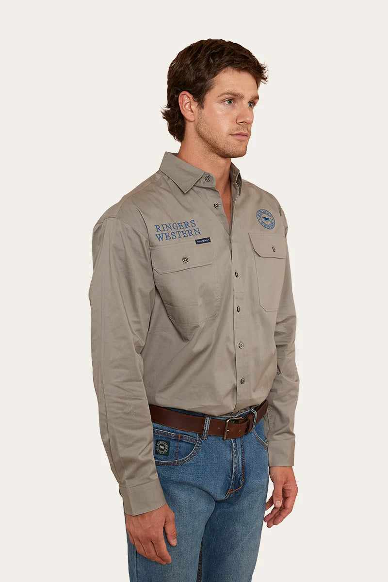 RINGERS WESTERN Hawkeye Mens Full Button Work Shirt-Grey/ Snorkle Blue.