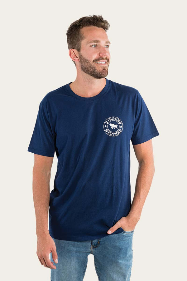 RINGERS WESTERN Signature Bull Mens Loose T-Shirt - Navy With White Print