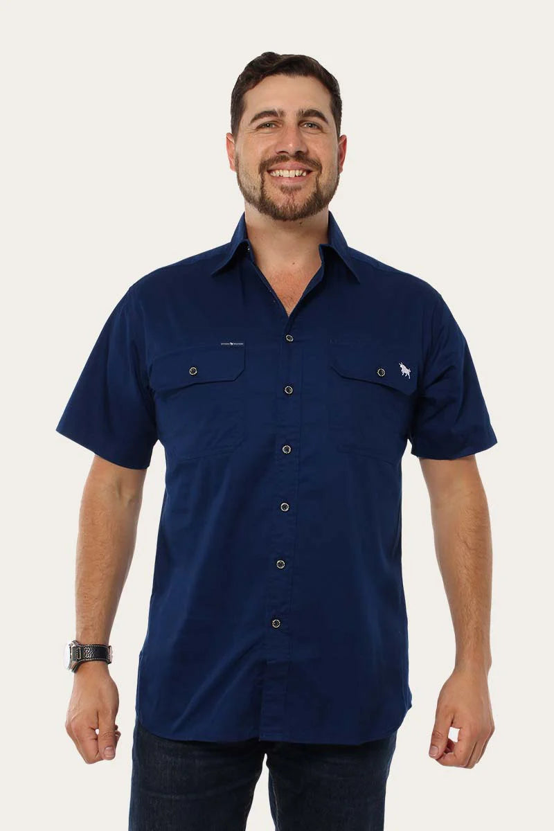 RINGERS WESTERN Lake Argyle Men's Short Sleeve Full Button Work Shirt - Navy