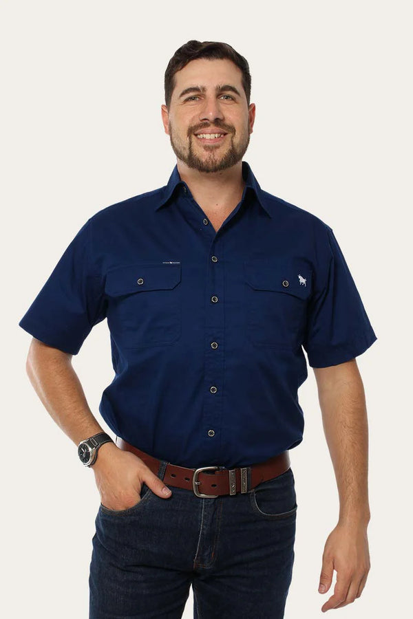 RINGERS WESTERN Lake Argyle Men's Short Sleeve Full Button Work Shirt - Navy
