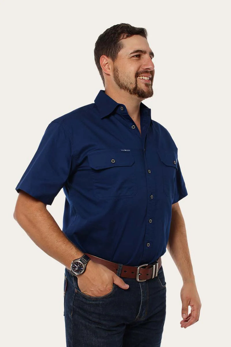 RINGERS WESTERN Lake Argyle Men's Short Sleeve Full Button Work Shirt - Navy