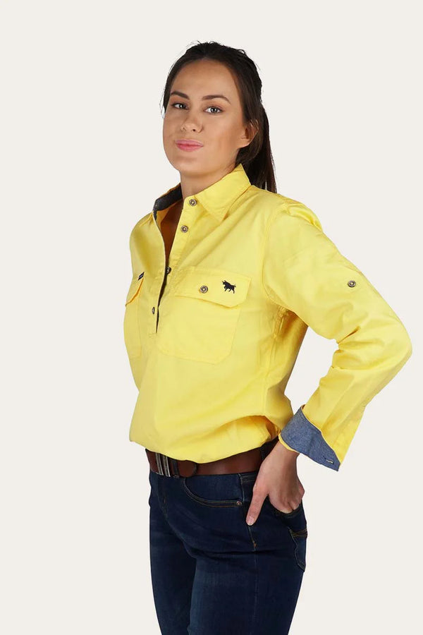 RINGERS WESTERN Pentecost River Womens Half Button Work Shirt -Lemon