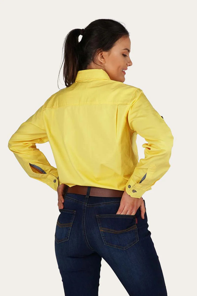 RINGERS WESTERN Pentecost River Womens Half Button Work Shirt -Lemon