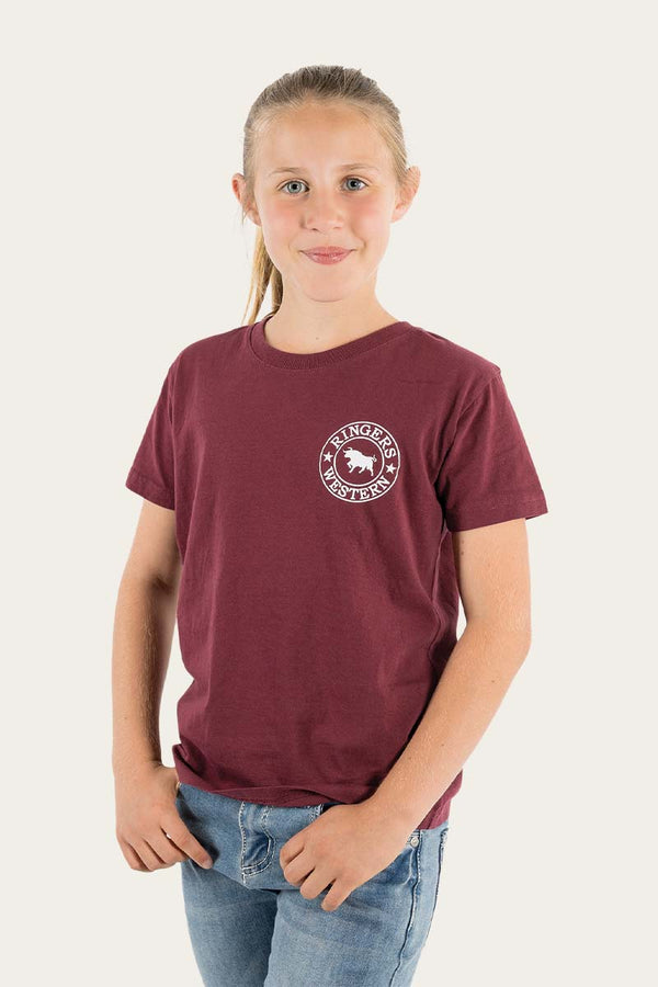RINGERS WESTERN Signature Bulls Kids Classic T-shirt-Burgundy with White Print