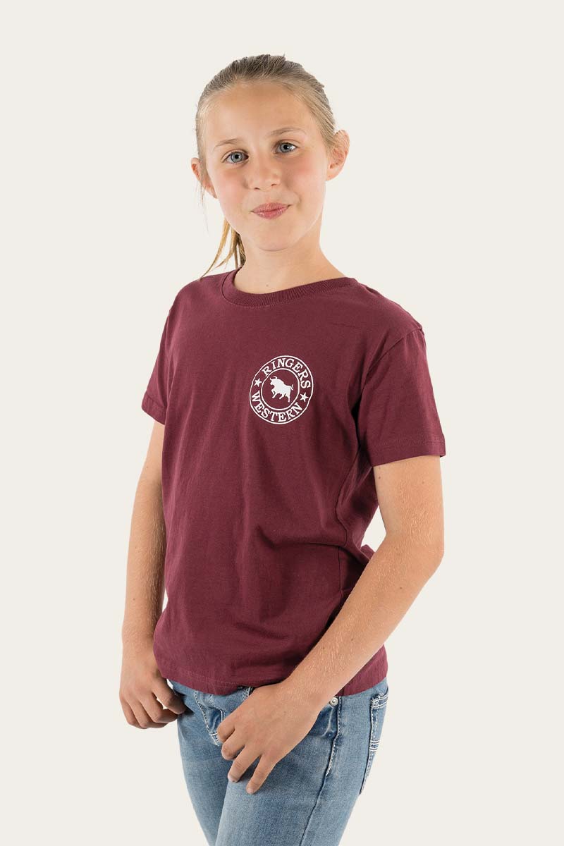 RINGERS WESTERN Signature Bulls Kids Classic T-shirt-Burgundy with White Print