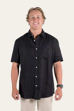 RINGERS WESTERN Dawson Mens Relaxed Short Sleeve Linen Dress Shirt - Black