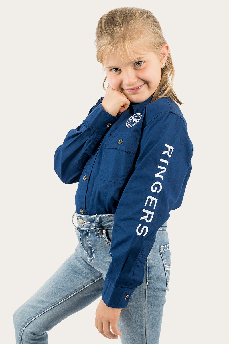 Ringers Western Jackaroo Kids Full Button Work Shirt - Navy/White