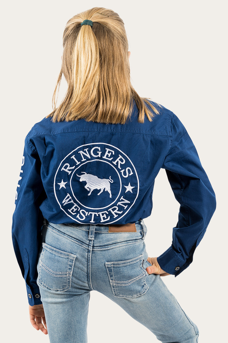 Ringers Western Jackaroo Kids Full Button Work Shirt - Navy/White