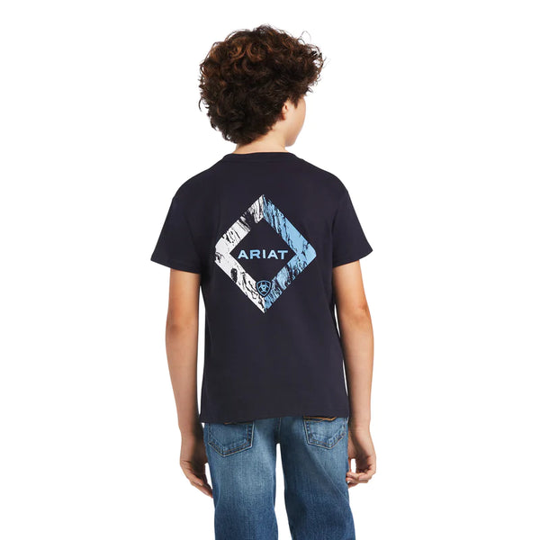 ARIAT Boys Diamond Wood T-Shirt - Navy