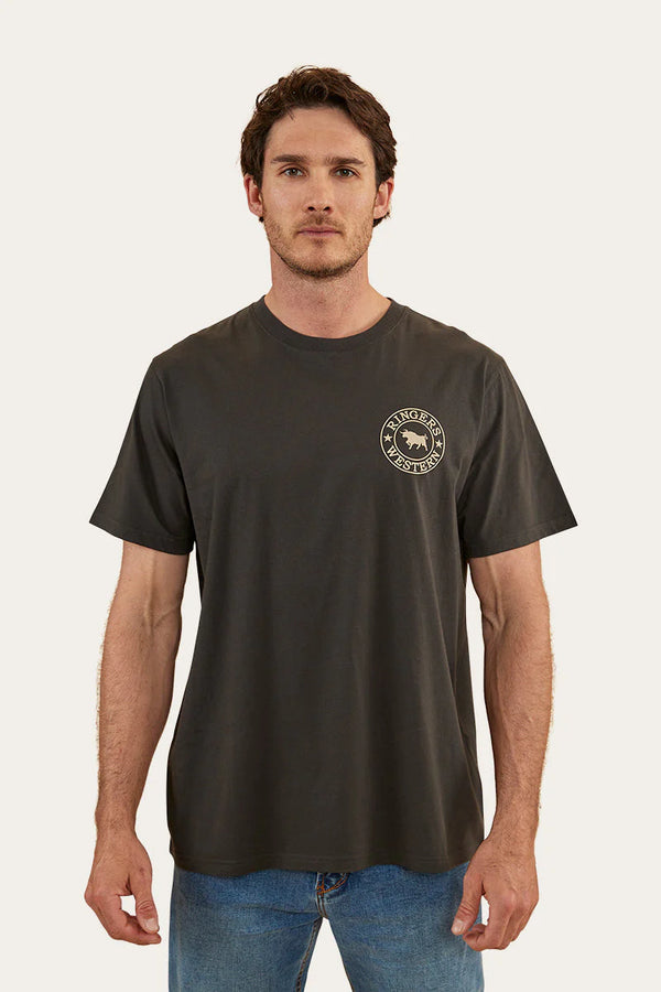 RINGERS WESTERN Signature Bull Mens Loose T-Shirt - Charcoal & Dark Sand