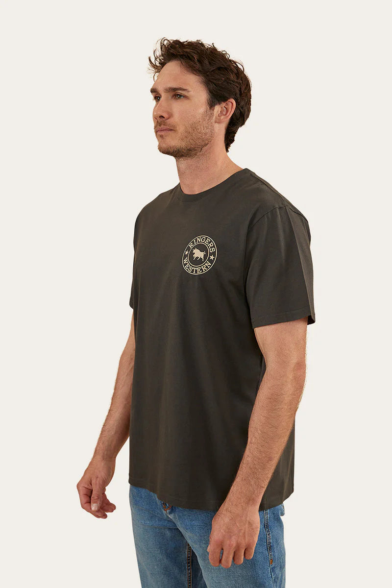 RINGERS WESTERN Signature Bull Mens Loose T-Shirt - Charcoal & Dark Sand