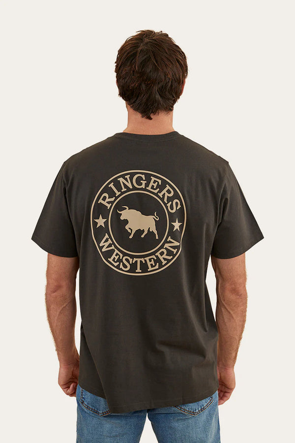 RINGERS WESTERN Signature Bull Mens Loose T-Shirt - Charcoal & Dark Sand