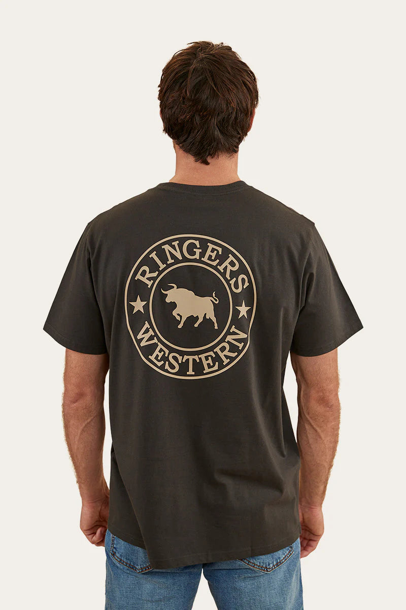RINGERS WESTERN Signature Bull Mens Loose T-Shirt - Charcoal & Dark Sand