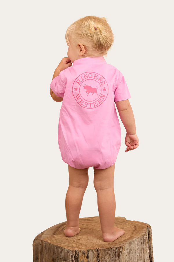 RINGERS WESTERN Babies Short Sleeve Work Shirt Romper- Pastel Pink