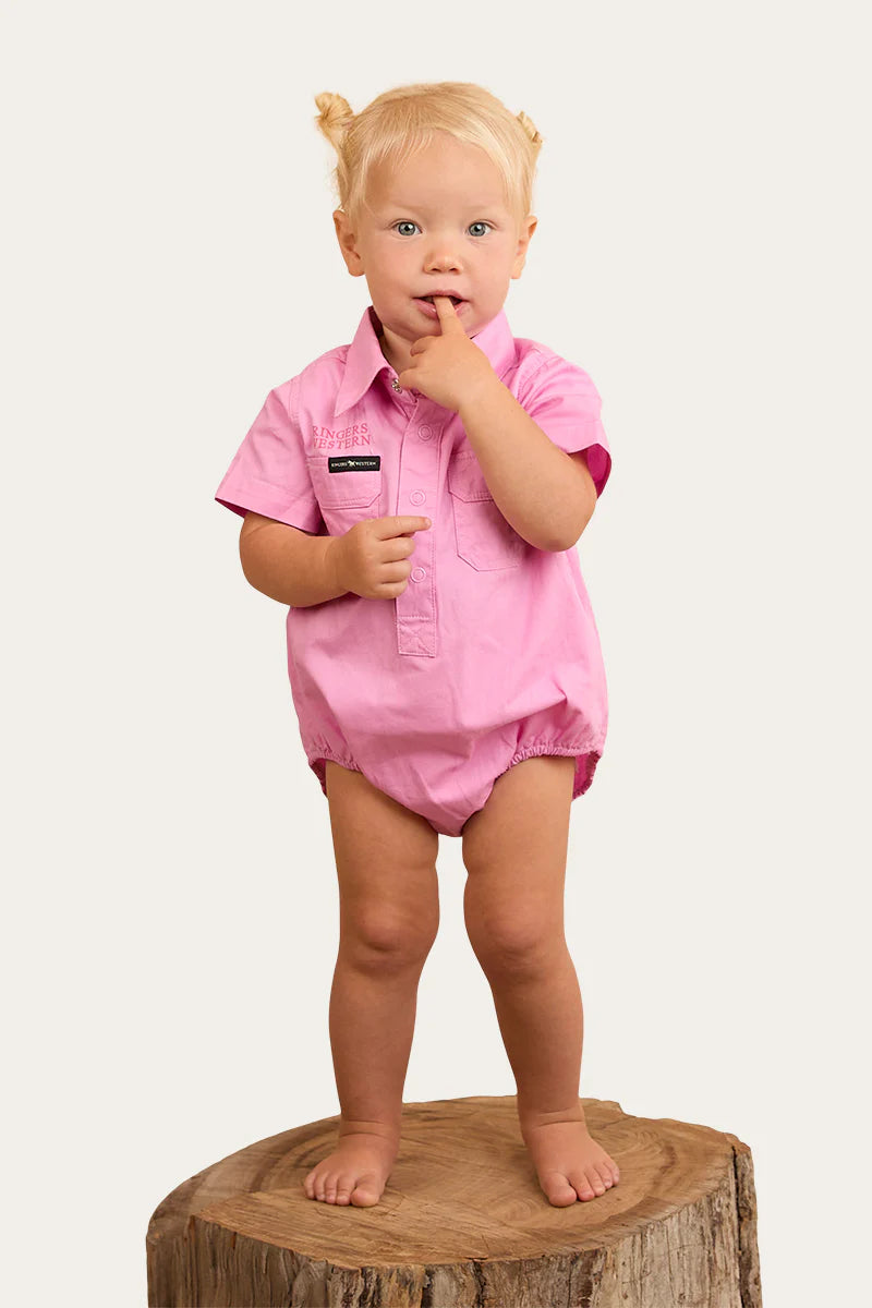 RINGERS WESTERN Babies Short Sleeve Work Shirt Romper- Pastel Pink