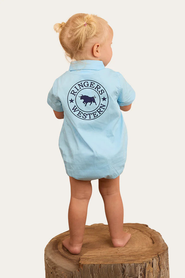 RINGERS WESTERN Babies Short Sleeve Work Shirt Romper - Sky Blue