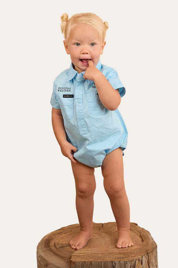 RINGERS WESTERN Babies Short Sleeve Work Shirt Romper - Sky Blue