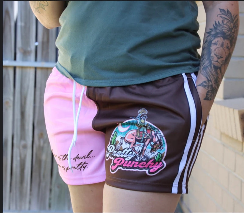 GFOUR Unisex Footy Shorts - "PRETTY PUNCHY" Pink/Brown