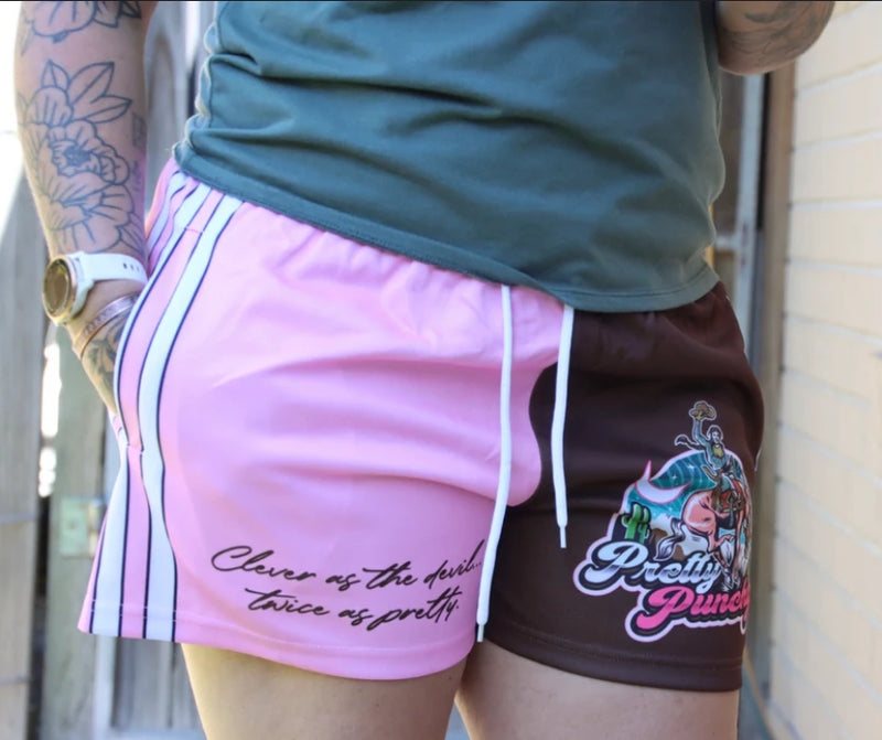 GFOUR Unisex Footy Shorts - "PRETTY PUNCHY" Pink/Brown