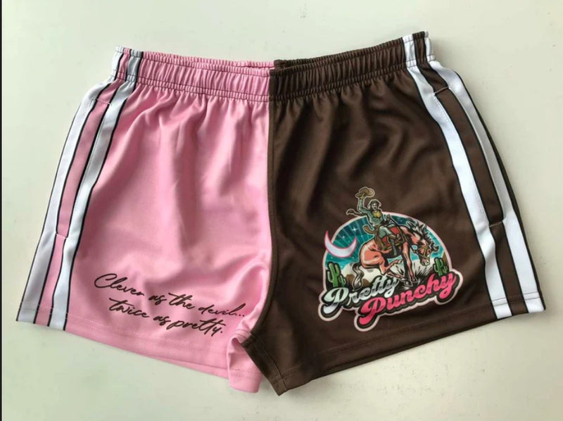 GFOUR Unisex Footy Shorts - "PRETTY PUNCHY" Pink/Brown