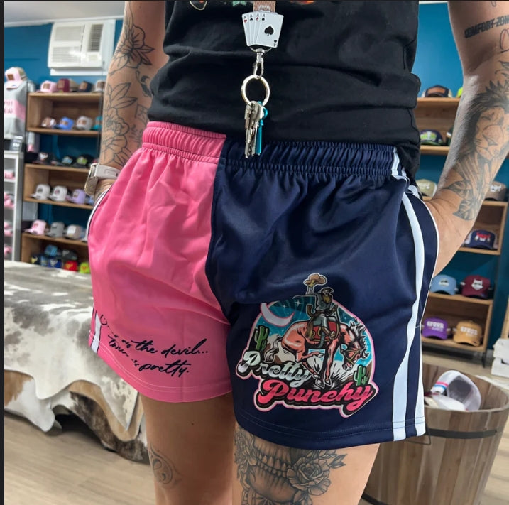 GFOUR Unisex Footy Shorts - "PRETTY PUNCHY" Pink/Navy