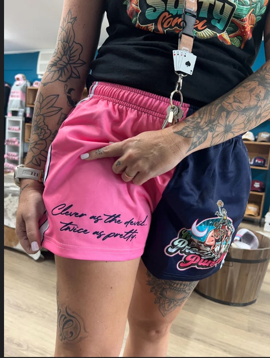 GFOUR Unisex Footy Shorts - "PRETTY PUNCHY" Pink/Navy