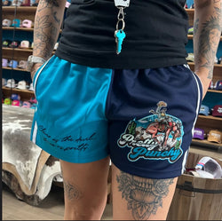 GFOUR Unisex Footy Shorts - "PRETTY PUNCHY" Teal/Navy