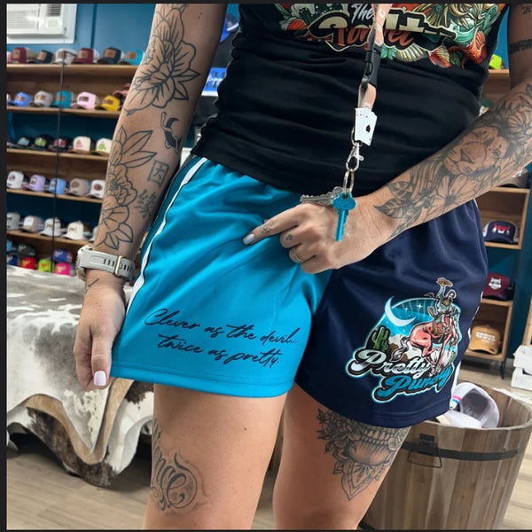 GFOUR Unisex Footy Shorts - "PRETTY PUNCHY" Teal/Navy