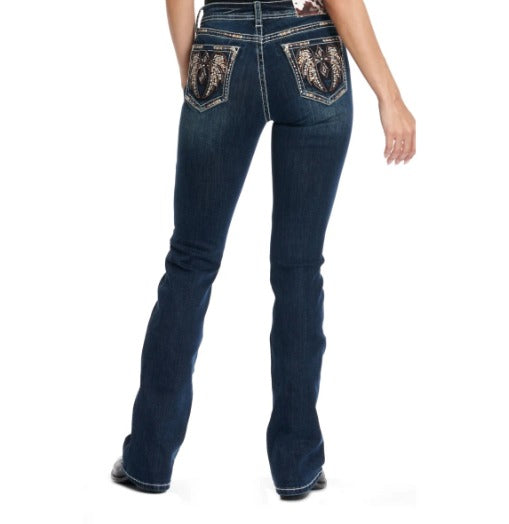 GRACE IN LA  Women's Dark Wash Copper White Wings & Crosses Bling Boot Cut Jeans