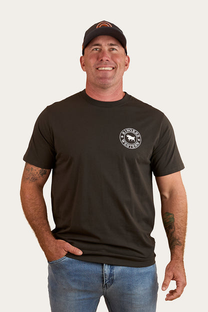 RINGERS WESTERN Signature Bull Mens Loose T-Shirt - Charcoal & White