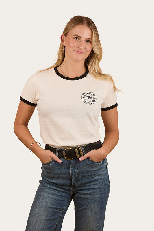 Ringers Western Signature Bull Womens Ringers T-Shirt - Off White / Black