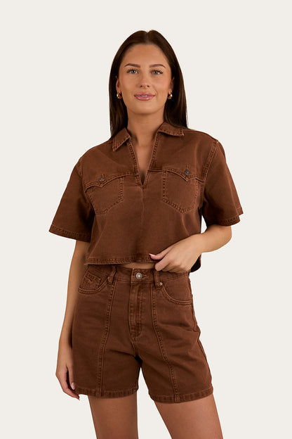 RINGERS WESTERN Iris Womens Denim Short - Saddle Brown