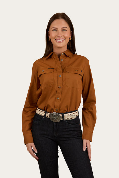 RINGERS WESTERN Pentecost River Womens Full Button Work Shirt - Tobacco
