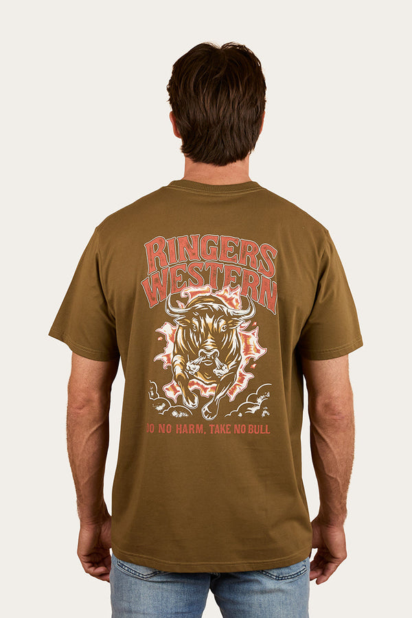 RINGERS WESTERN Do No Harm Take No Bull Mens Loose Fit T-Shirt - Military Green