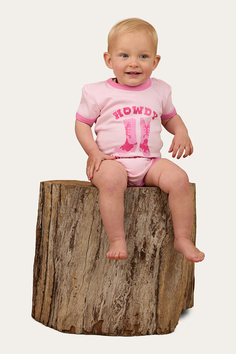 RINGERS WESTERN Howdy Cowgirl Babies Romper - Ballet Pink