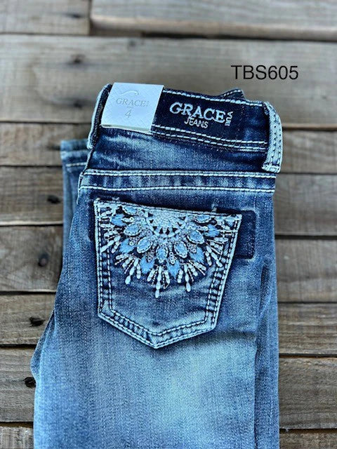Grace In LA Girls Feather Jeans