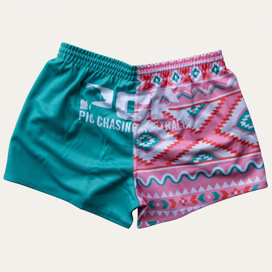 PCA Two Tone Footy Shorts - Aqua Aztec